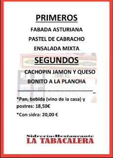 Menú del día de hoy en Sidreria La Tabacalera, Gijón
