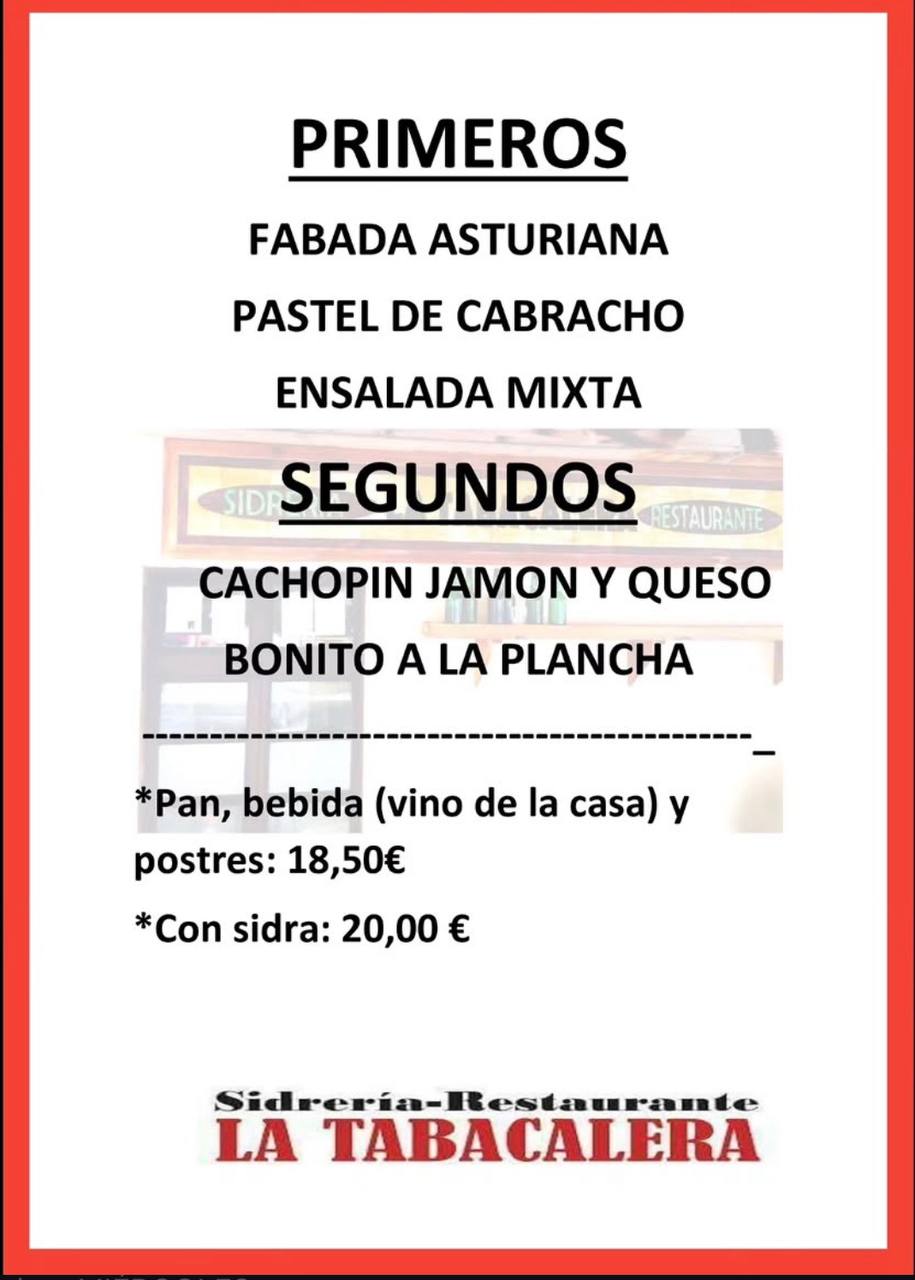 Pizarra con el menú del día de hoy en Sidreria La Tabacalera, Gijón