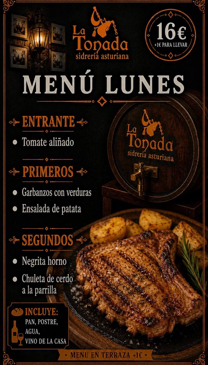 Pizarra con el menú del día de hoy en Sidrería La Tonada de La Guía, Gijón